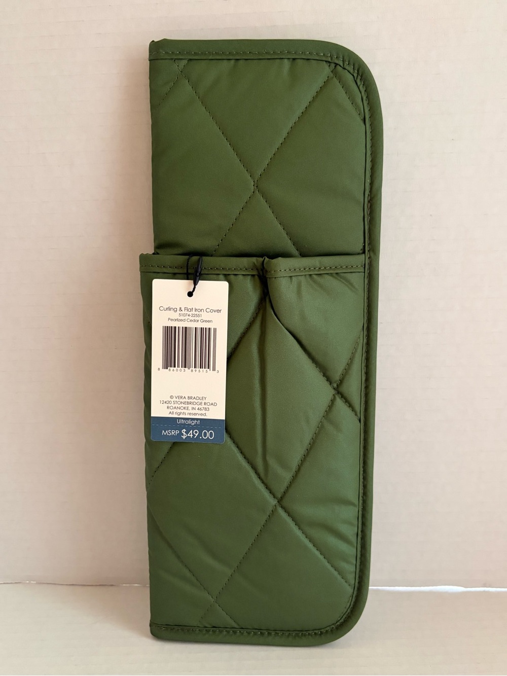 Vera Bradley Pearlized Cedar Green Quilted Curling & Flat Iron Cover